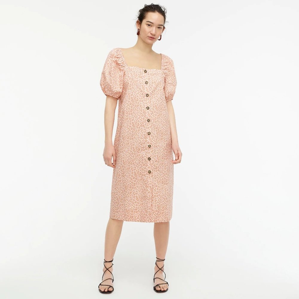 NEW J Crew Coquette Pink Puff Sleeve 🦋 Cottage Core Lolita Leopard Dress XS - Picture 2 of 8